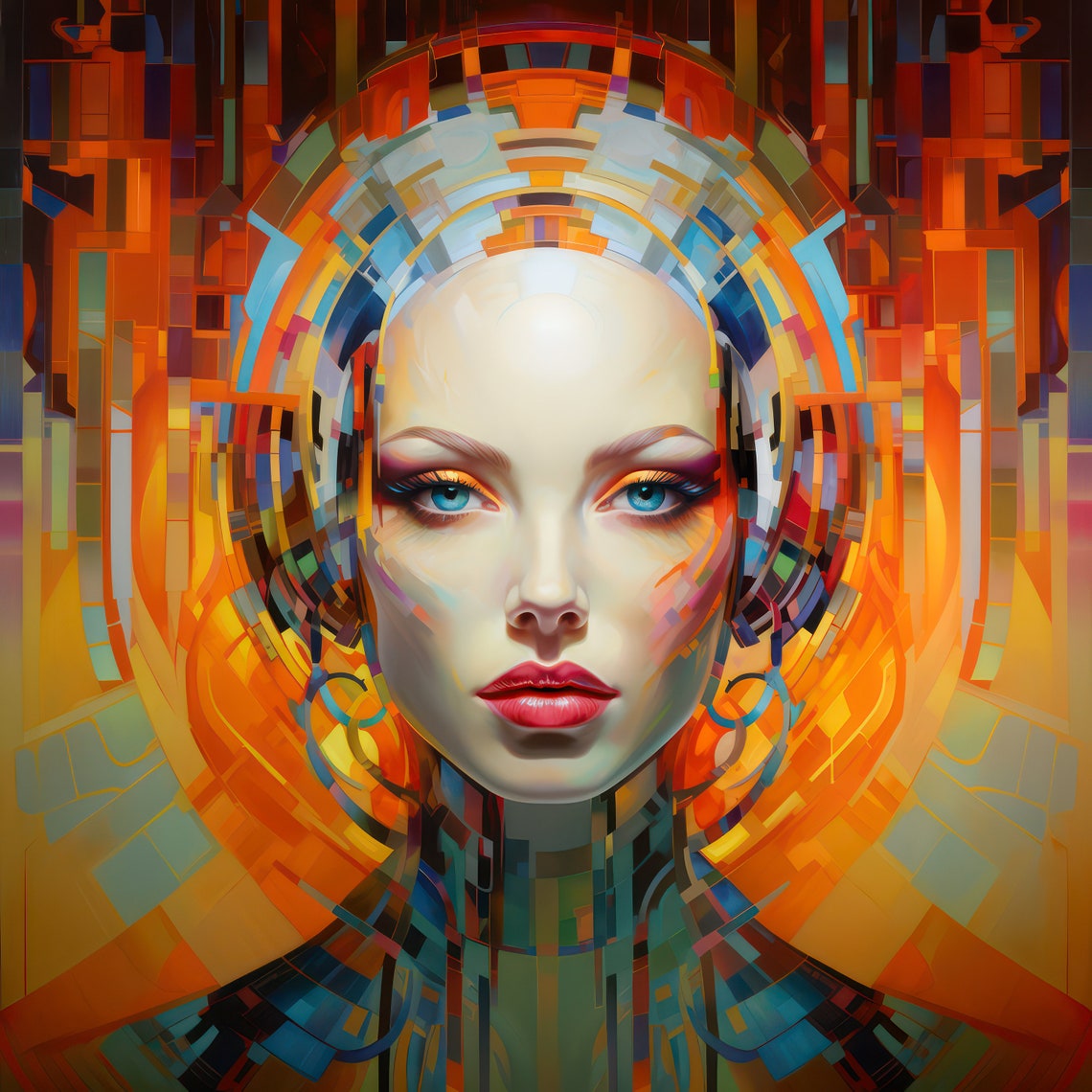 Colorful Woman Portrait Woman Face Wall Art Print Girl Poster Etsy