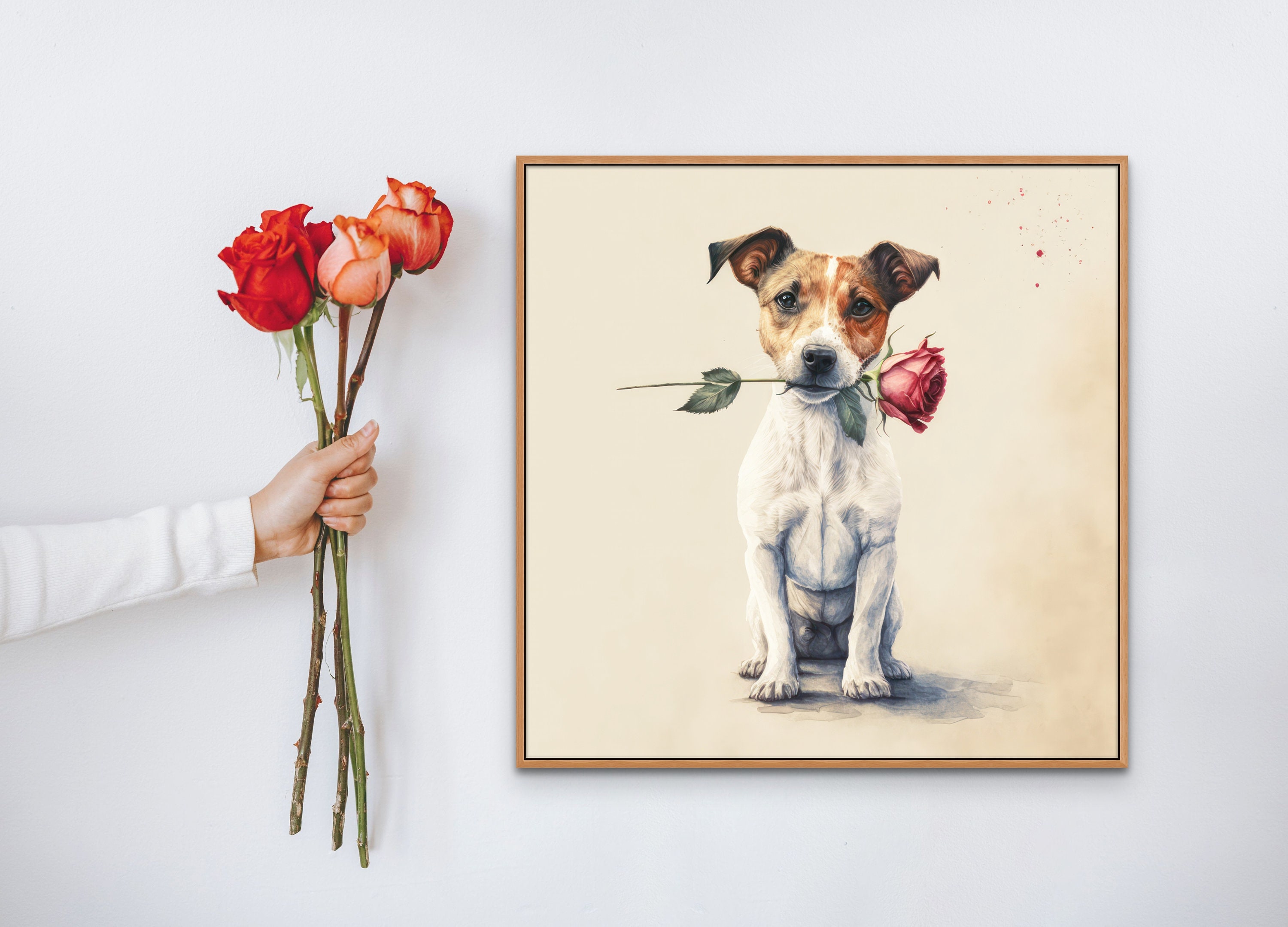 Dog Portrait Jack Russell Terrier Printable Dog With Rose Print ...