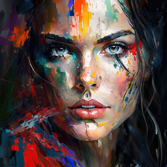 Colorful Woman Print Woman Face Printable Wall Art Painting Female Face Poster Abstract Download Home Decor Girl Portrait AI Art Midjourney Etsy