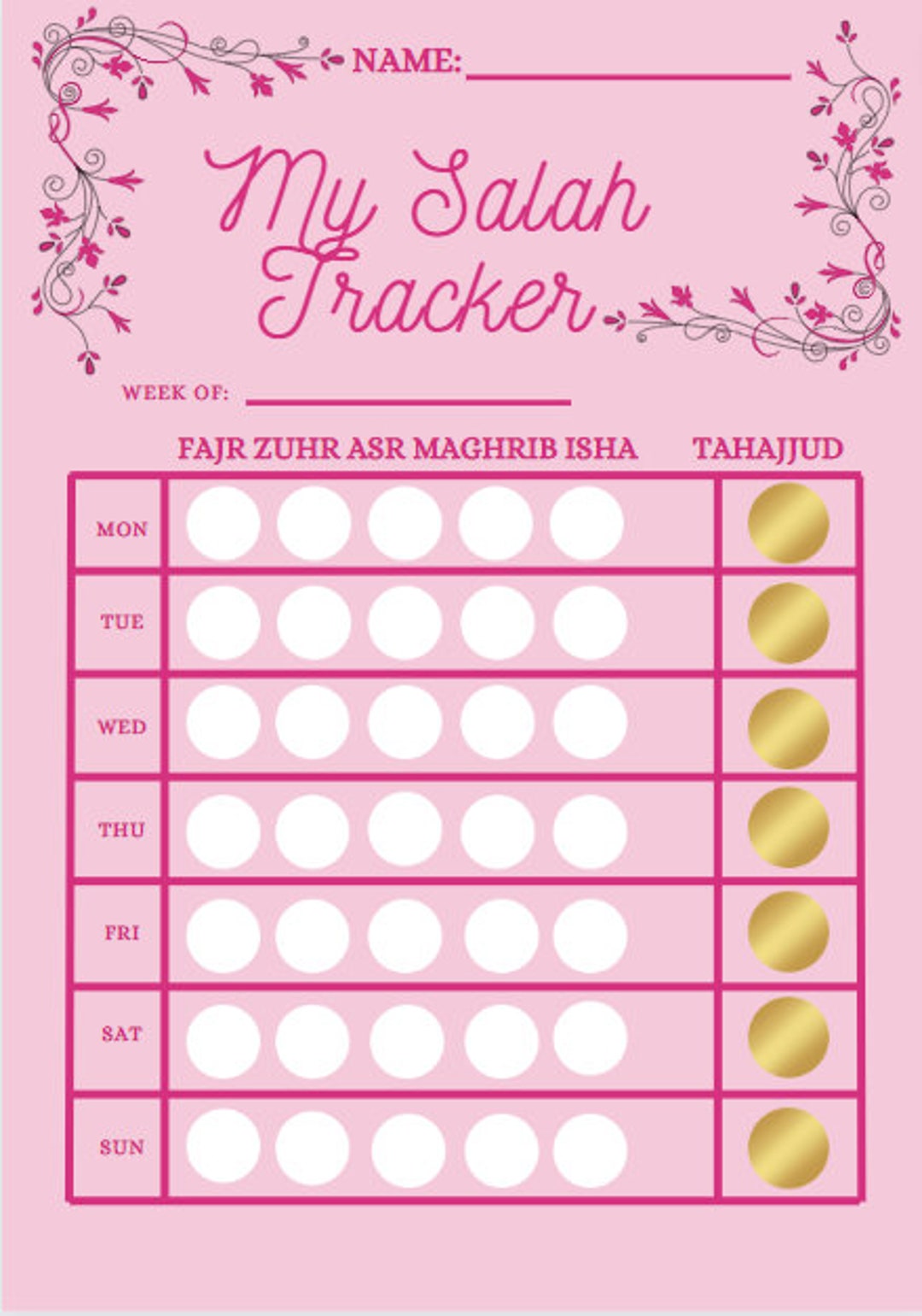 Salah Tracker Printable Salah Tracker Muslim Salah Tracker Etsy
