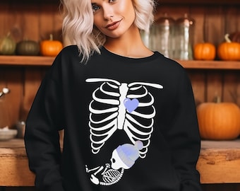 Maternity Skeleton With Baby Boy Sweatshirt, Fall Pregnancy, Halloween Pregnancy Costume Shirt, Birth Announcment, Gender Reveal Boy, Mom T