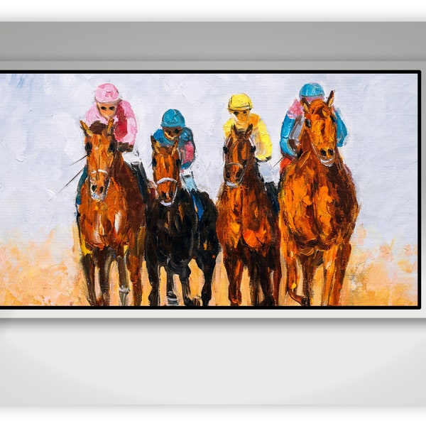 Samsung Frame TV Art | Horse Racing | Oil Painting | Digital image| Kentucky Derby | Equine | Instant download |