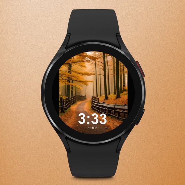 Fond d'écran sur le thème de l'automne pour votre montre intelligente Samsung Galaxy | Téléchargement numérique instantané | automne |feuilles colorées | route sinueuse |
