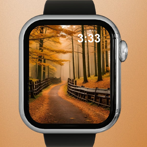 Papier peint sur le thème de l'automne pour Apple Watch | Téléchargement numérique instantané | Feuilles d'automne et arbres | route sinueuse | couleurs vives | les saisons changent