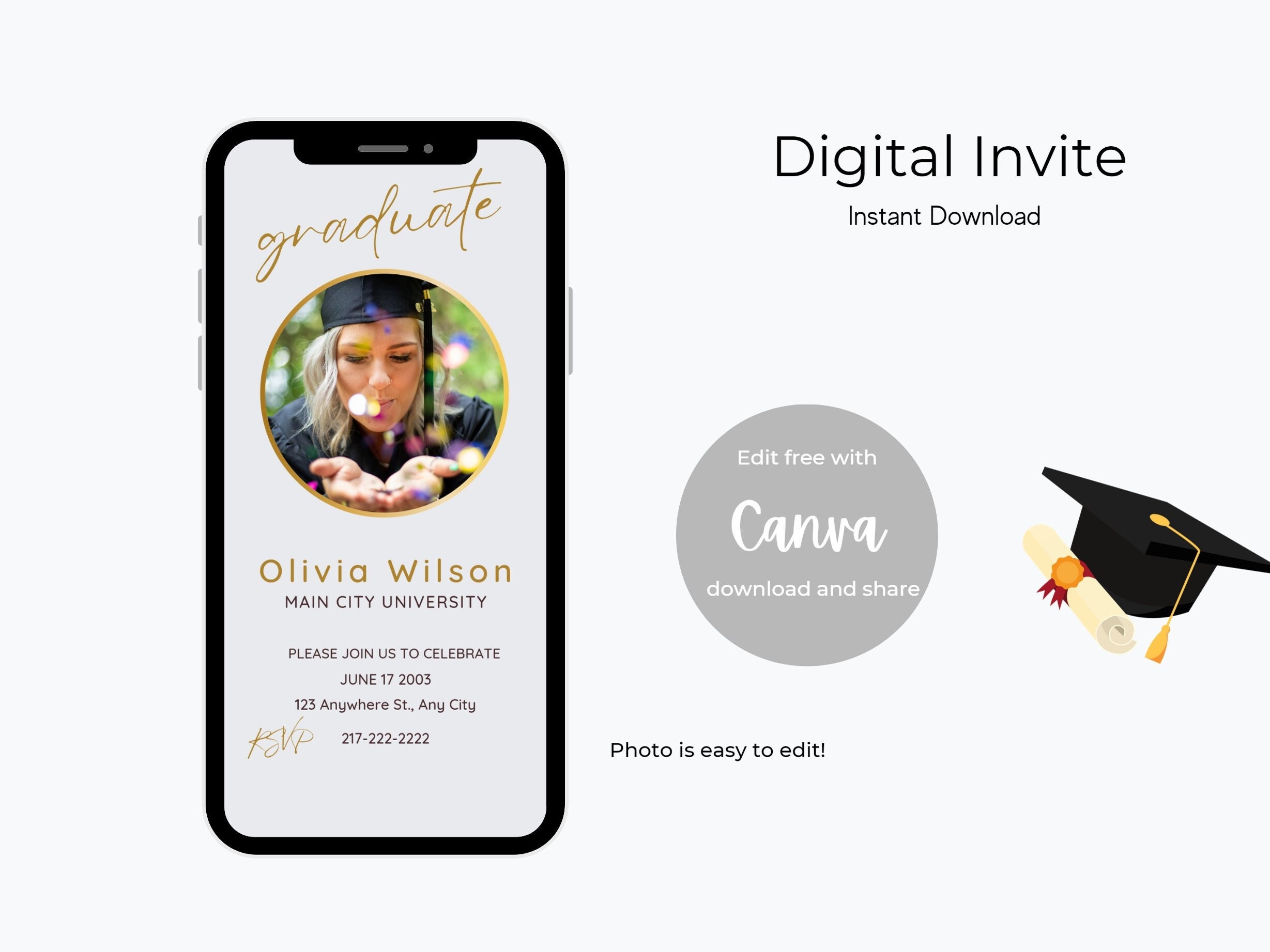 Digital Graduation Invitation Instant Download Editable Etsy