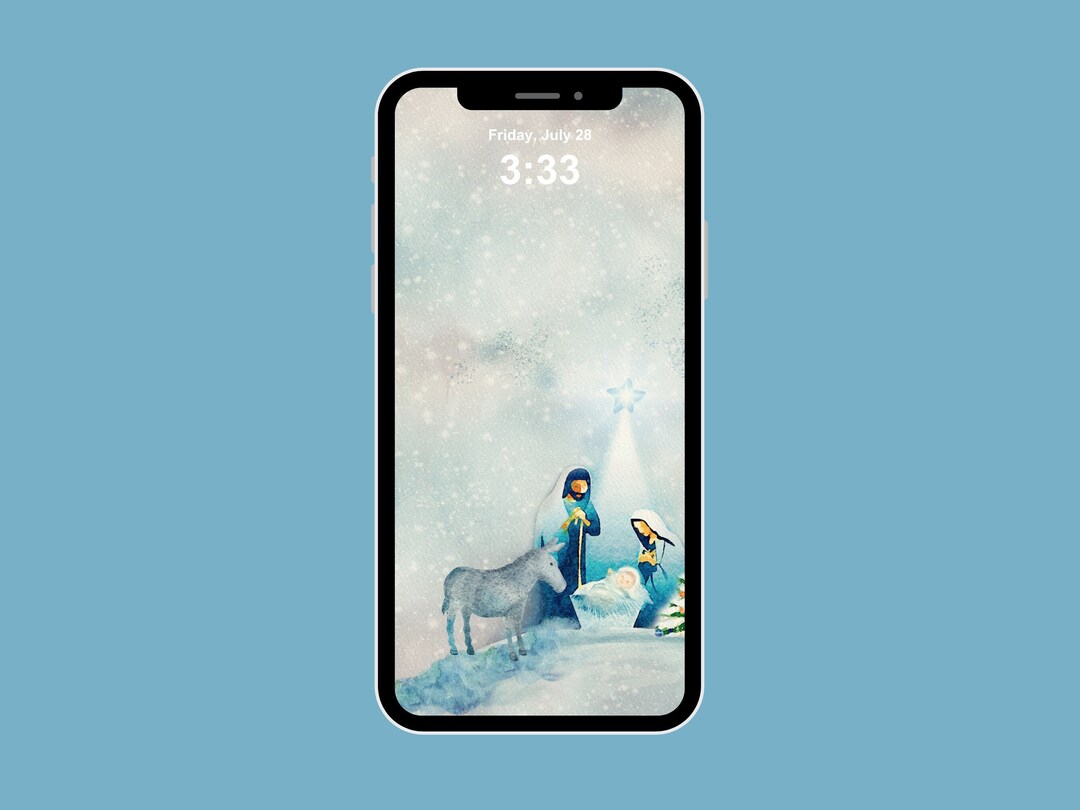 Nativity Scene Phone Wallpaper. Instant Digital Download. Snowy