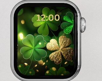 St. Patrick's Day Clover Apple Watch Wallpaper | Green & Gold (Digital Download)