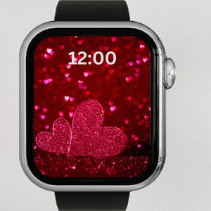 Valentine's Day apple watch wallpaper | watch face | red sparkly hearts | Instant Download | Shimmery | PNG Digital File image 1
