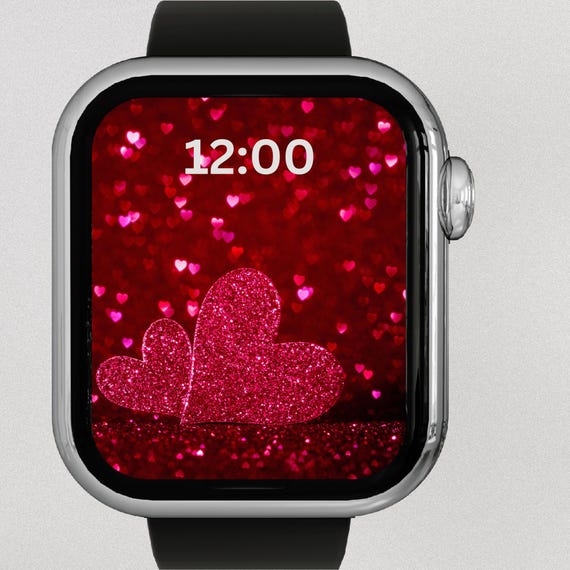 Valentine's Day apple watch wallpaper | watch face | red sparkly hearts | Instant Download | Shimmery | PNG Digital File