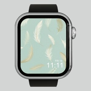 Carta da parati estetica Apple Watch / piume con accenti dorati / quadrante Apple Watch / Download istantaneo / Immagine digitale PNG /