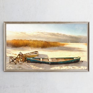 Samsung lijst tv-kunst | Winterlandschap met ijsmeer en boot | Direct downloaden | JPJ digitaal bestand