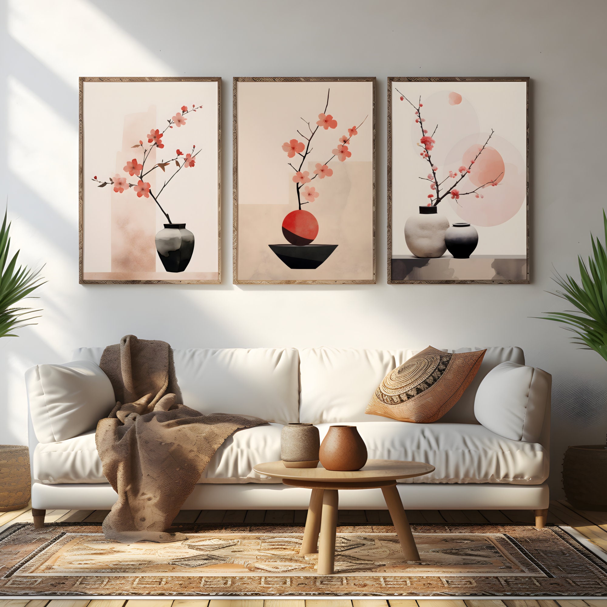 Cherry Blossom Japandi Printable Wall Art | Set of 3 Prints | Pink Wall ...