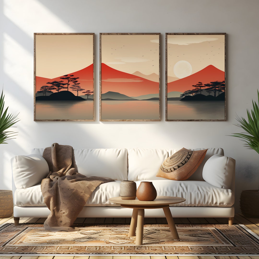 Calm Japanese Landscape Wall Art Set of 3 Serene Zen Digital Prints in ...