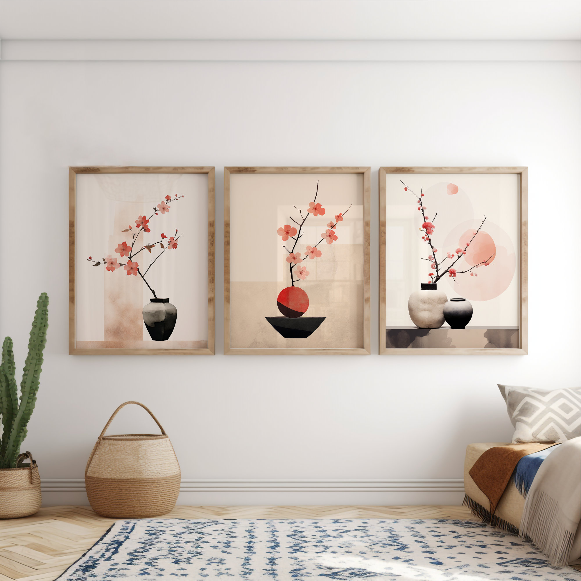 Cherry Blossom Japandi Printable Wall Art | Set of 3 Prints | Pink Wall ...
