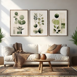 Boho Abstract Floral Wall Art Prints, Set of 3 Wall Prints Sage Green Floral Wall Art Decor for Living Room Dining Room Home Decor Art Gift