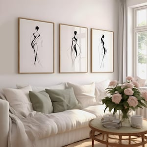 Woman Line Drawing Art Print Set of 3, Minimalist Line Art Wall Home Decor, Female Print Poster, Modern Body Line Art, Digital Download
