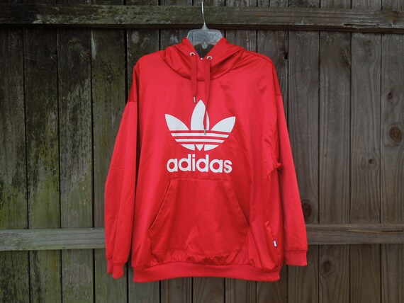 Satin, Cherry Red, 90s VNTG, Adidas Hoodie - image 1