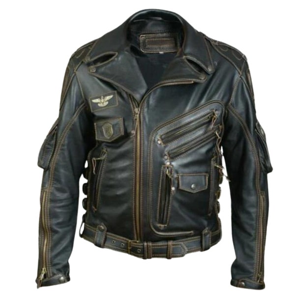 Men's Handmade Café Racer Casual Moto Slim Fit Leather Jacket-Genuine Sheepskin Real Biker Leather Jacket-Gift For Men-80's Leather Jacket