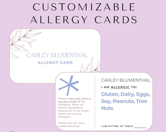 Food Allergy Alert Printable | Editable Canva Template | Restaurant Wallet Card | Digital Download