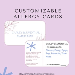 Bearbeitbare Allergie-Warnkarte | Anpassbare CANVA Vorlage | Lebensmittelallergen-Warnung | DIY Lebensmittelsicherheitsalarm | Restaurant Allergen Card
