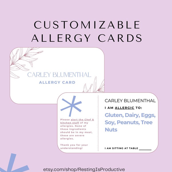 Editable Allergy Alert Card | Customizable CANVA Template | Food Allergen Warning | DIY Food Safety Alert | Restaurant Allergen Card