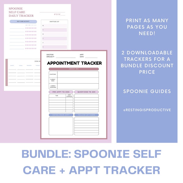 Wellness Journal Bundle: Spoonie Self Care Companion & Chronic Illness Appointment Tracker and Calendar | Spoonie Guide