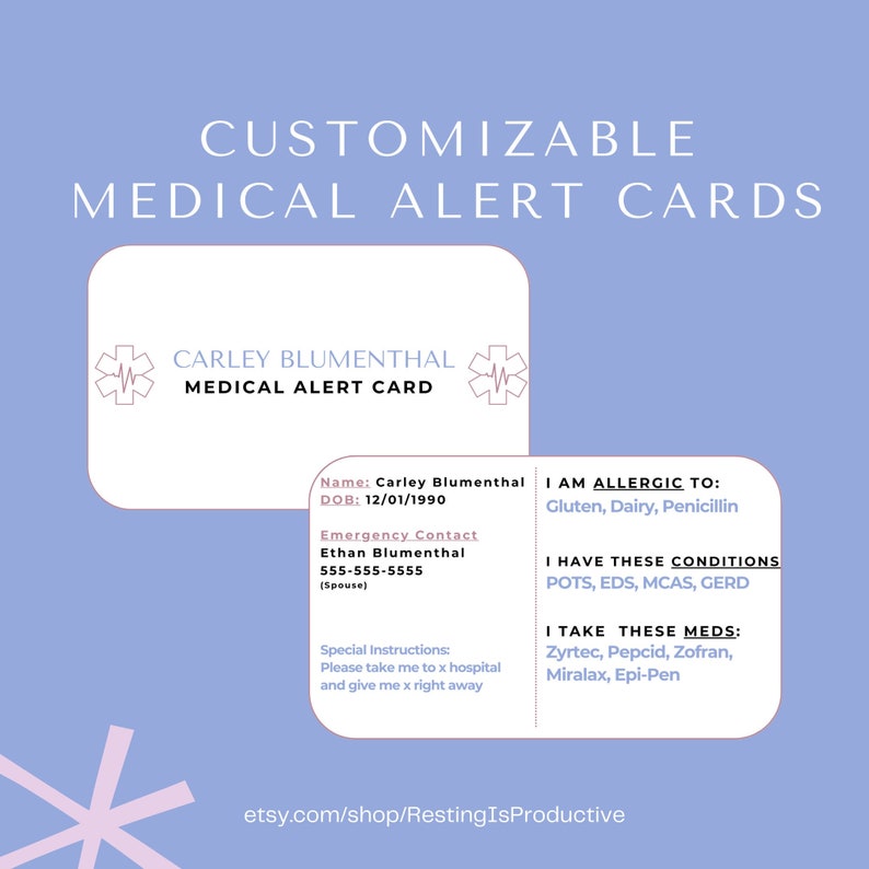 DIY Medical Alert Card Customizable CANVA Design Emergency EMS Warning