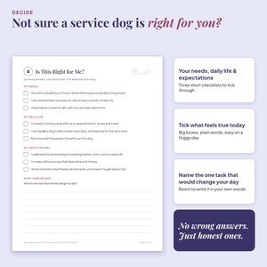 Is This Right for Me? tick-box worksheet page from the service dog kit