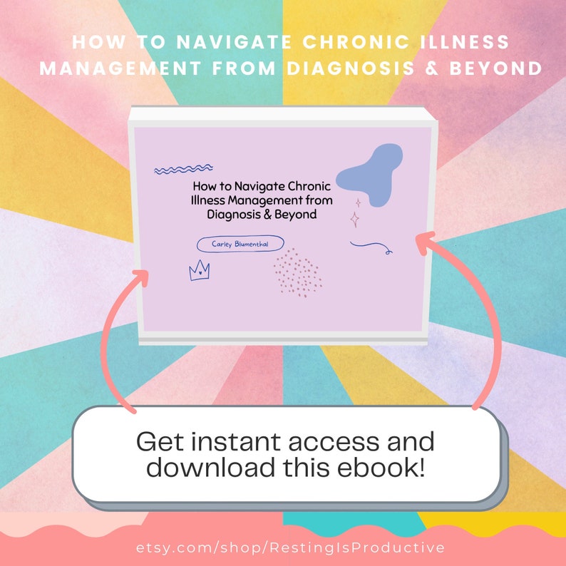 ebook: How to Navigate Chronic Illness Management from Diagnosis & Beyond featured on a color wheel with arrows pointing to the book.