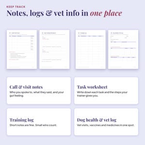 Training log and dog health and vet log pages