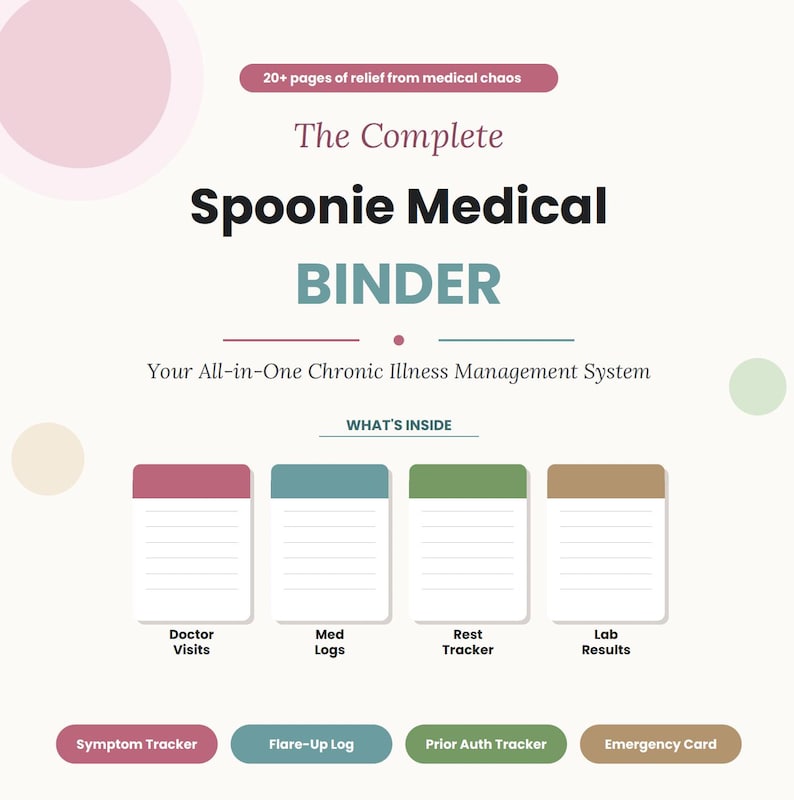 Complete Spoonie Medical Binder | 22-Page Chronic Illness Planner Printable | Medical Tracker PDF | Spoon Theory image 2