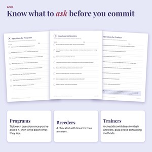 Question lists for programs, breeders and trainers with lines for writing their answers