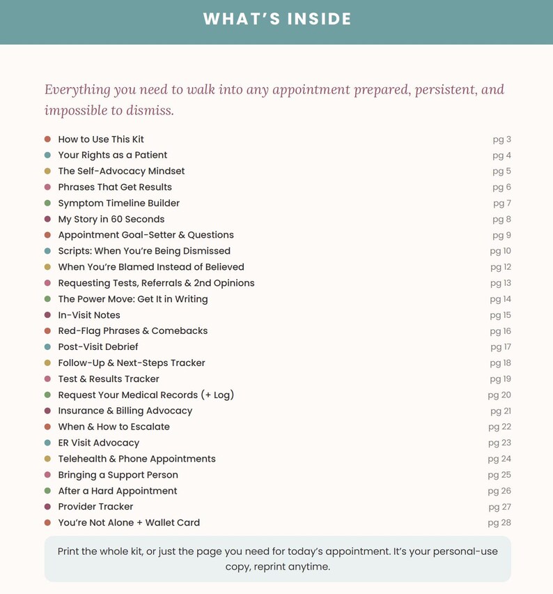 Don't Get Medically Gaslit: Chronic Illness Self-Advocacy Kit | Doctor Appointment Scripts & Symptom Tracker | Printable image 13