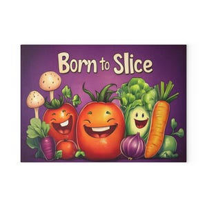 Verspieltes Veggie Glas-Schneidebrett - Born to Stück, Küchen Dekor, Geschenk für Köche, Kochparty, Einzigartiges Geschirr, Lustige Küchen Geschenke