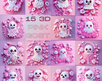 Pink Halloween Ghost Clipart: PNG Sublimation Bundle (Digital Download