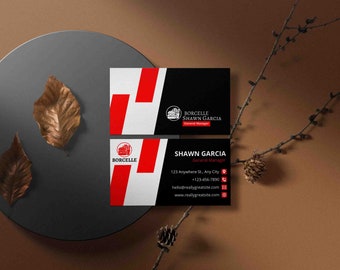 Moderne Visitenkartenvorlage im rot und schwarzen Design (Canva Template)