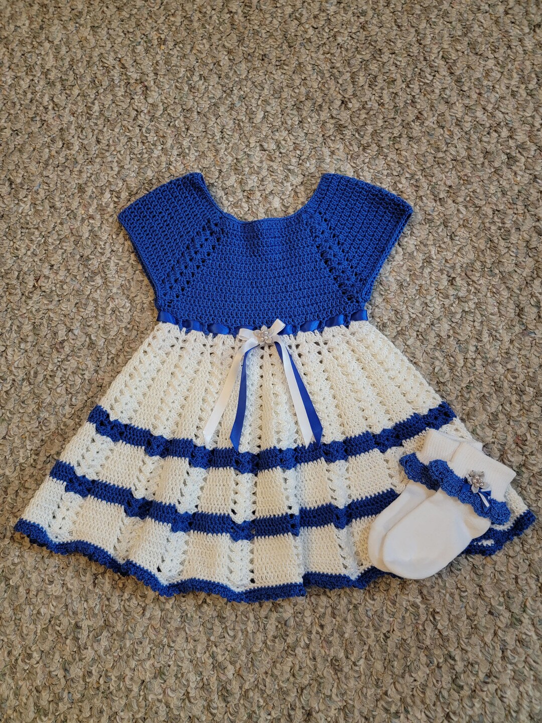 Blue and White Baby Dress With Matching Socks Etsy