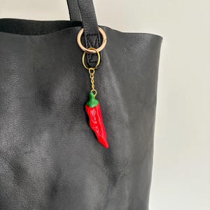 Handmade Chili Pepper Bag Charm: Polymer Clay Keychain - Funky Foodie Accessory