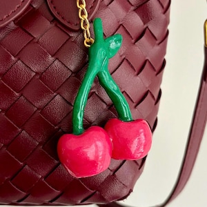 Cherry Bag Charm Keychain – Cute Handmade Polymer Clay Accessory | Kawaii Bag Charm | Fruit Purse Charm | Trendy Key Ring for Bags