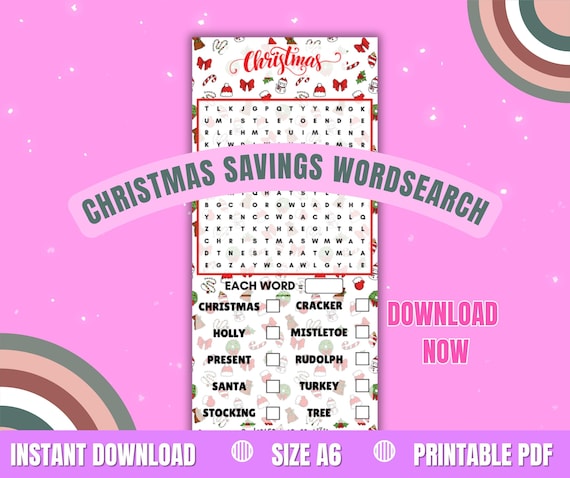 PRINTABLE Christmas Wordsearch Savings Challenge: Cash Stuffing Tracker