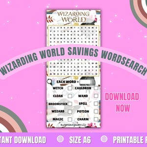 PRINTABLE Wizard Wordsearch Savings Challenge: Cash Stuffing Tracker