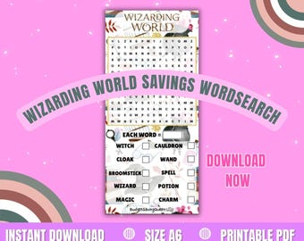 Caça-palavras imprimível do Mágico para o Desafio de Economia: Rastreador de Dinheiro para Guardar