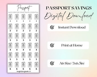 Passport Savings Challenge, Holiday Vacation Travel Saving Tracker, Summer Cash Stuffing Envelope Insert, A6 Instant Digital Download PDF