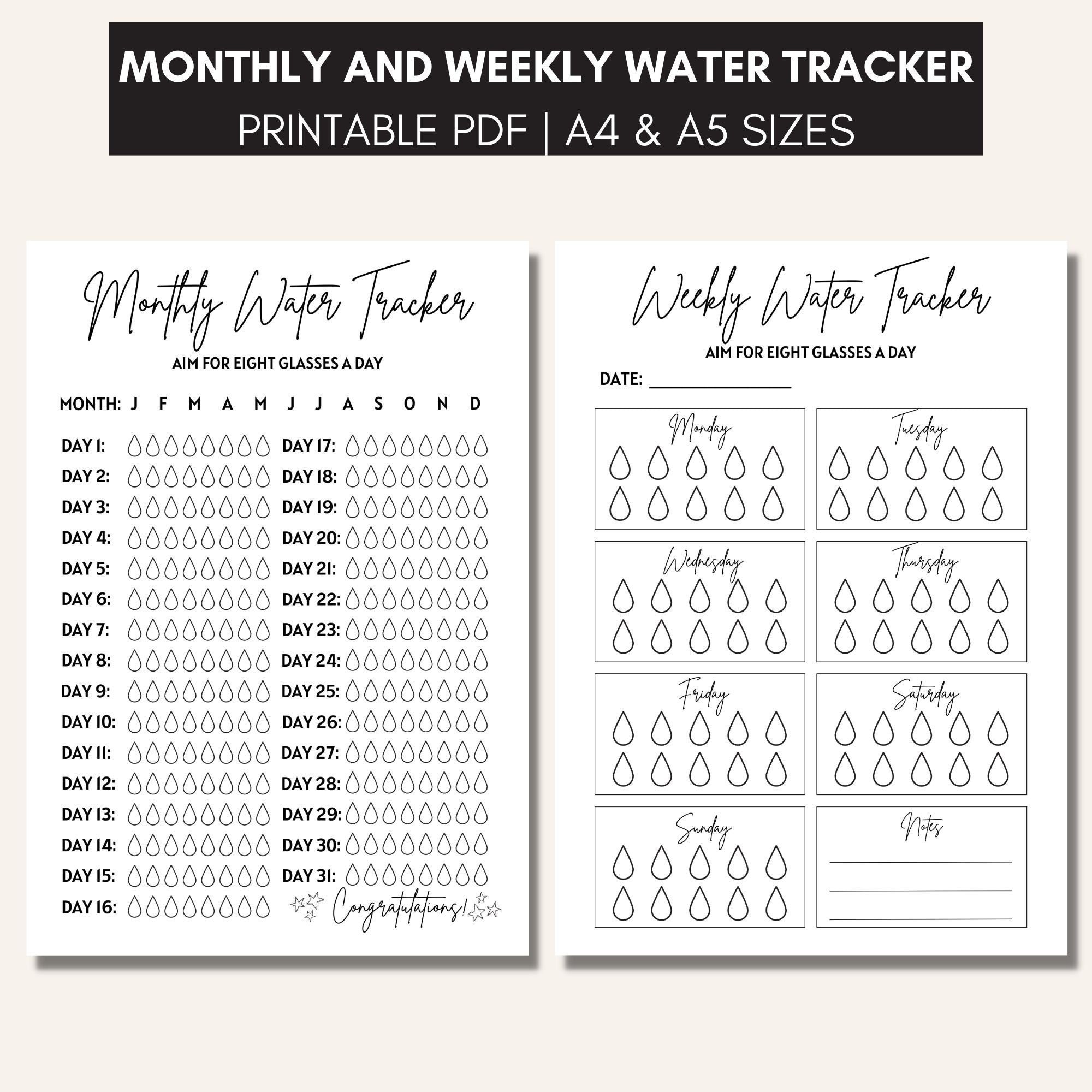 Water Tracker Printable Hydration Tracker Water Intake - Etsy