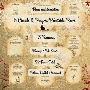 Book of Shadows Invocations Printable Pages Grimoire Spell Pages Chants Prayers Invocations 11 PDF Pages 8.5 x 11 Ink Saver + Vintage Look