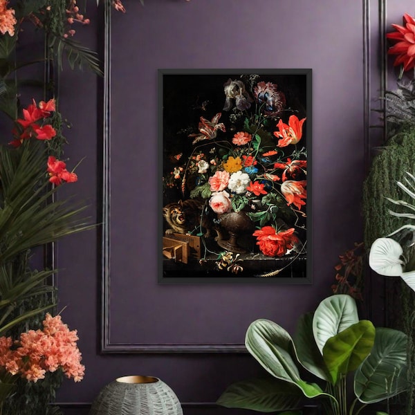 Printable Wall Art Overturned Bouquet Whimsigoth Printable Art Instant Download Vintage Paintings Dark Acadamia Botanicals Dark Floral Art