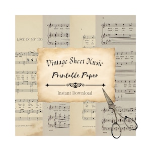 Páginas de partituras imprimibles vintage Música real de 1898 - 1912 Junk Journal 8 partituras + 2 bonos Descarga digital instantánea Papel DIY