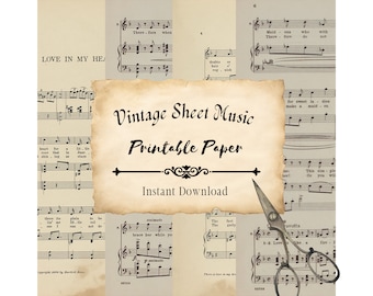 Vintage Printable Sheet Music Pages Real Music from 1898 - 1912  Junk Journal 8 Music Sheets + 2 Bonuses Instant Digital Download DIY Paper