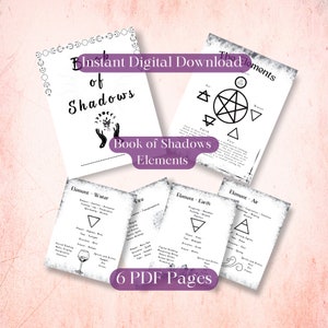 Elements Printable Book of Shadows 6 PDF Pages 8.5" x 11" Ink Saver White Background  Witchy Witch Wicca Grimoire Water Fire Earth Air