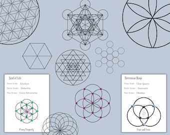 Crystal Grid Printable Pages Magick Book of Shadows Pages Sacred Geometry Witchy Printable Pages Printable Crystal Grid Black and White